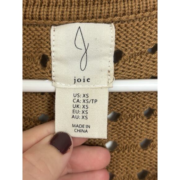 Joie Brown Open Knit Collared Sweater Size XS Preppy Minimalist Boho Modern - Picture 3 of 7